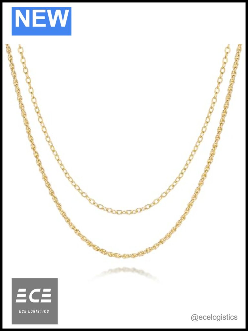 14K Gold Plated Layered Necklace Women Rope Cable Chain 18in Adjustable